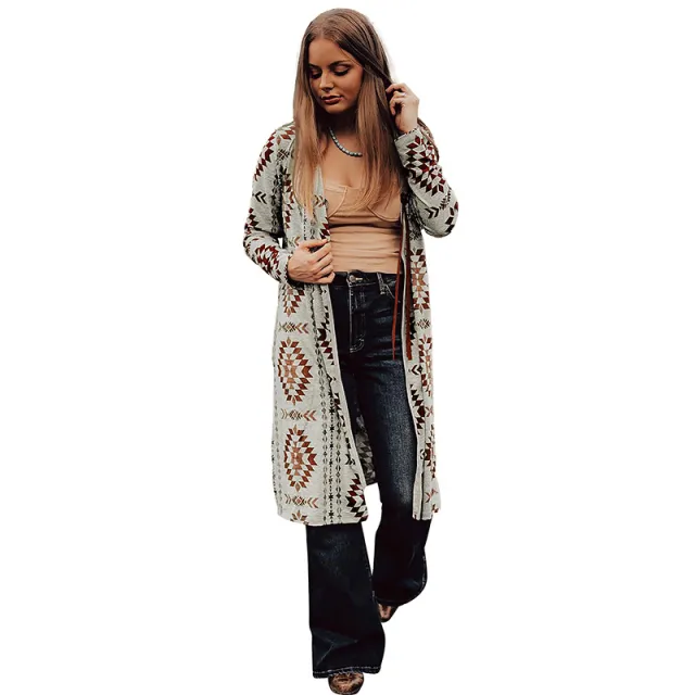 Autumn New Geometric Printed Knitted Cardigan For Women Lc2542552P1720 - Shop at LoveMi