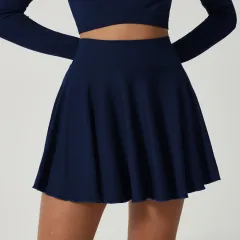 High Waist Tennis Skirt Lining With Good Drape - Dark Blue - View 1