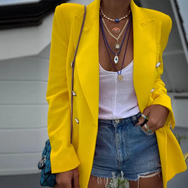 Women's Long sleeved Small Suit Jacket Yellow - Shop at LoveMi