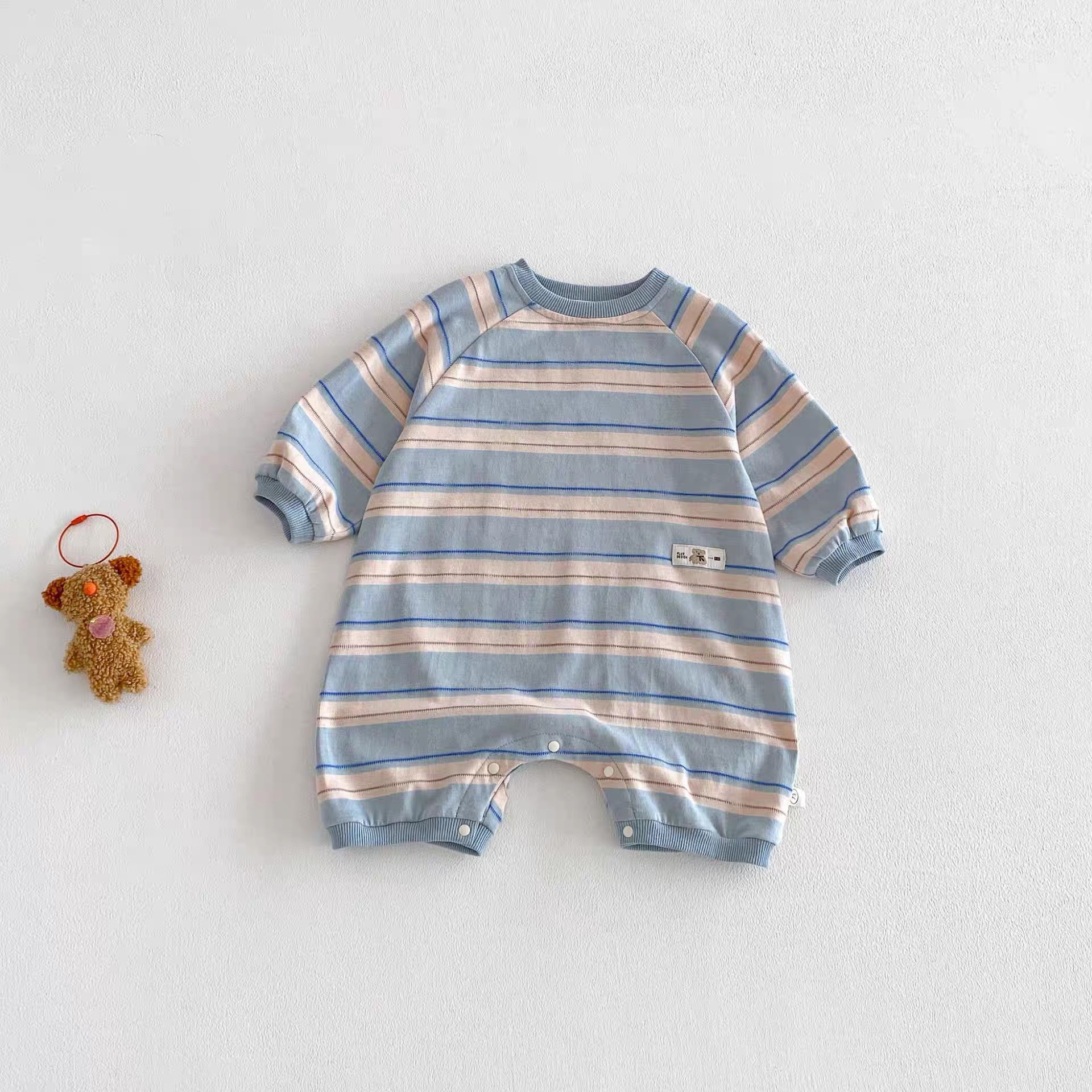 Striped T-shirt Loose-fitting One-piece Bodysuit Long Sleeves Versatile For Babies