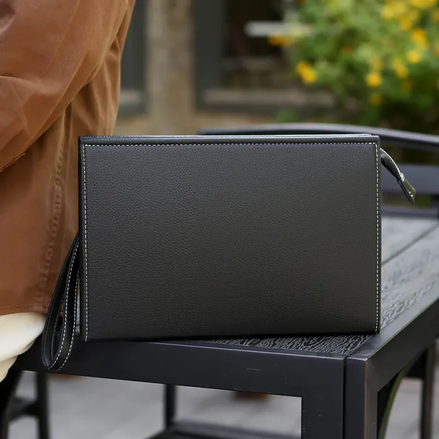 New Clutch Men's Briefcase Soft Leather Fashion Trendy Casual Business Black - Shop at LoveMi