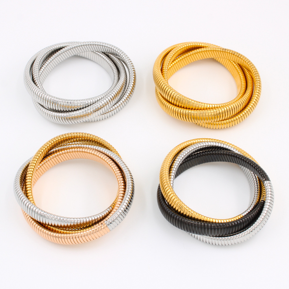 Three-layer Elastic Bracelet Stainless Steel Gold-plated Bracelet