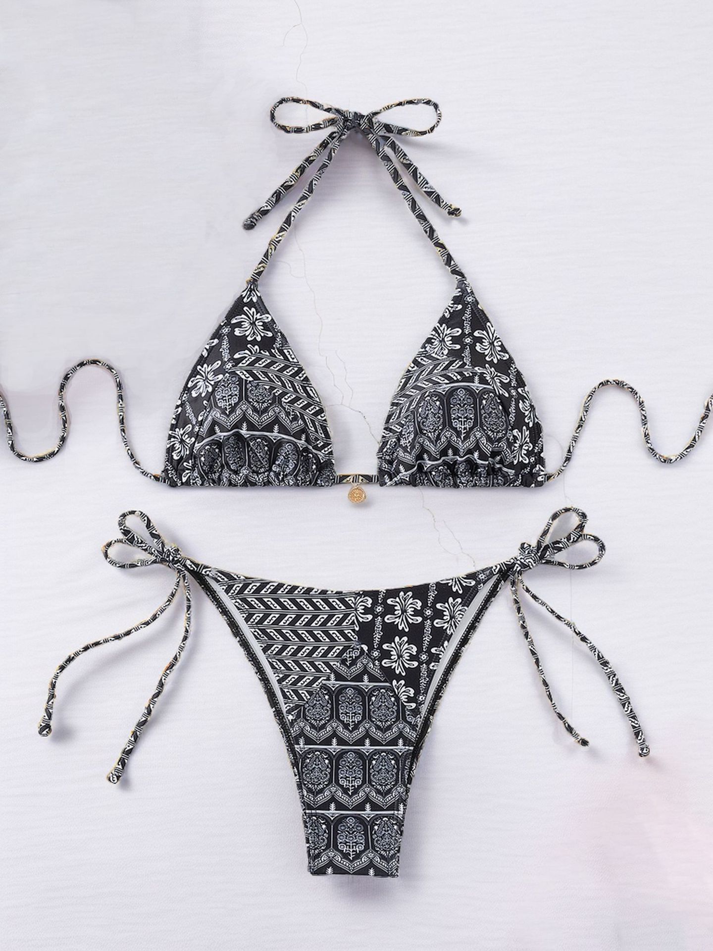 Title 2, Women Printed Lace-up Bikini Split Swimsuit Swi...