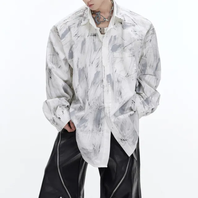 Niche Heavy Industry Distressed Brushed Loose Profile Shirt White - Shop at LoveMi