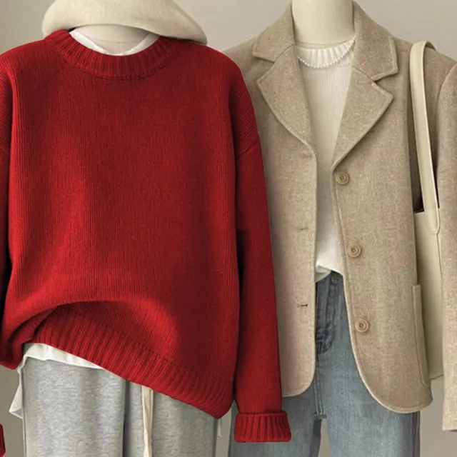 Retro Dark Green Sweater For Women Autumn And Winter Loose Red - Shop at LoveMi