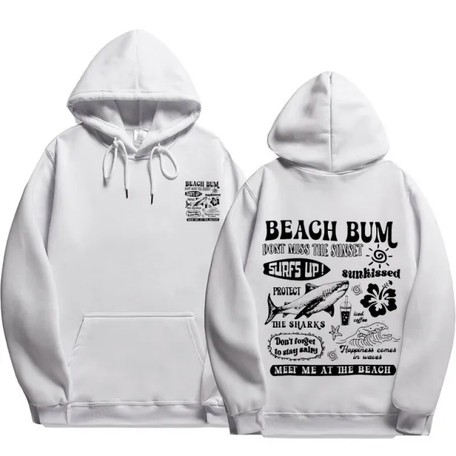Printed Cuff Thread Hoodie Sweater Top White - Shop at LoveMi