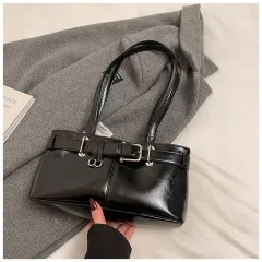 Commuter Texture Underarm Shoulder Handbag - Black - View 1
