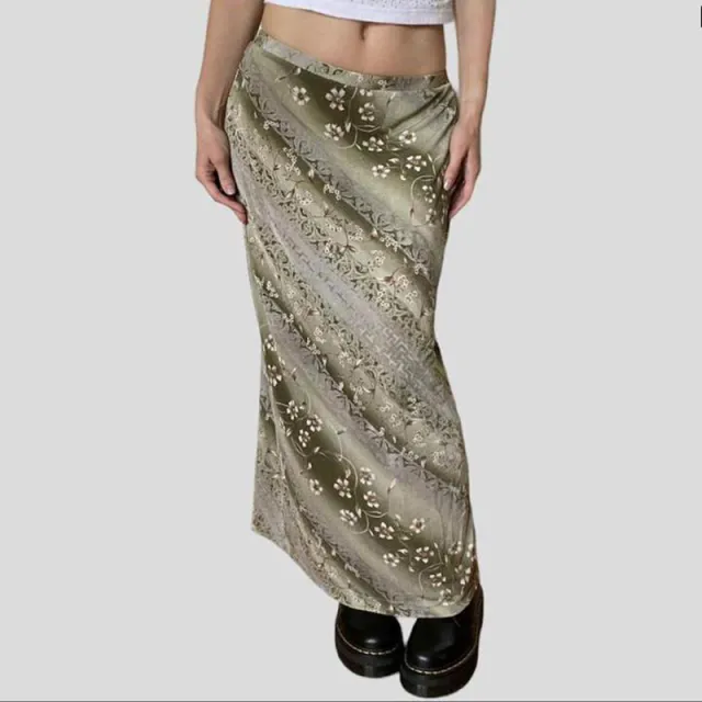 Mori Style Flower Green Leaf Printing Skirt Low Waist Green - Shop at LoveMi