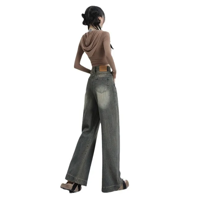 Winter New American Retro Wide Leg Jeans For Women Retro Blue Trousers - Shop at LoveMi