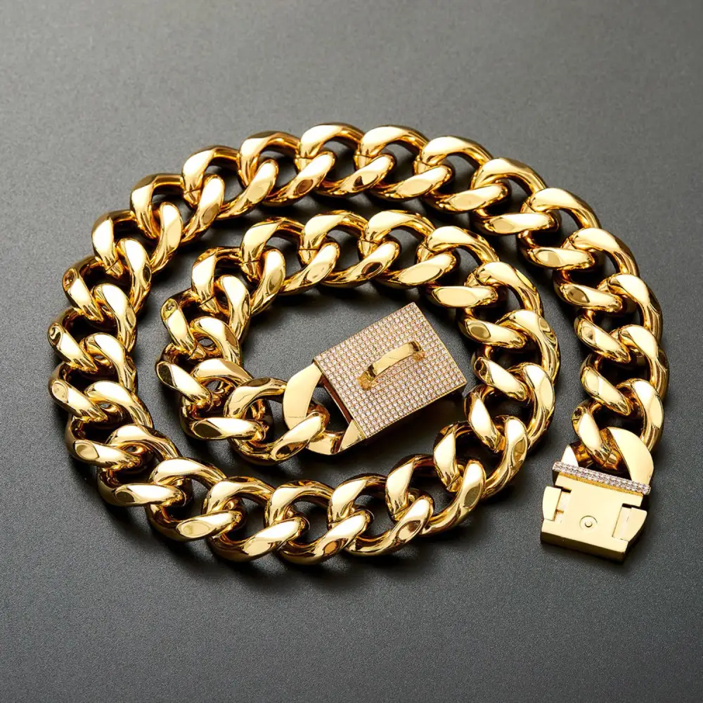 Stainless Steel Golden Single Six-Row Diamond-Encrusted Pet Dog Necklace