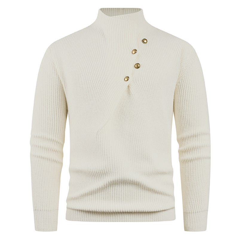 Mens Fashion Stand Collar Sweater With Slanted Buttons Mens Casual Pullover - Image 5