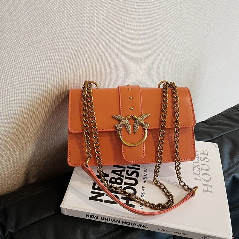 Women's Messenger Bag Swallow Chain Fashion Shoulder Bag - Orange