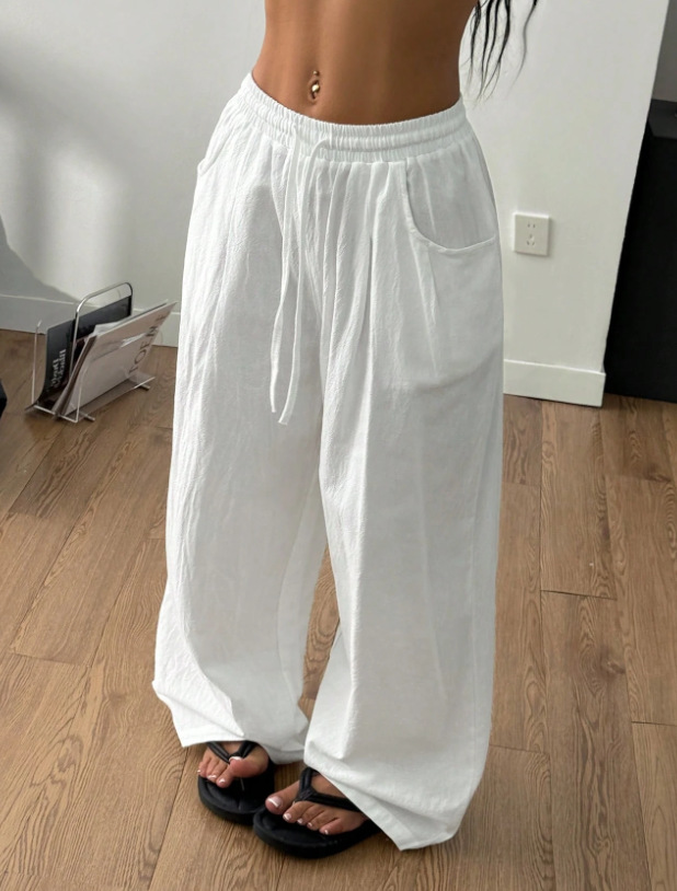 Laid-back Style High-Waist Casual All-Match Flowy Drawstring Wide-Leg Pants For... 7