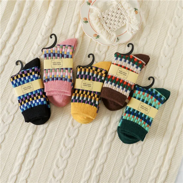 Men's And Women's Autumn And Winter Thickening Thermal Middle Tube Angora Wool Socks Small Plaid Women - Shop at LoveMi