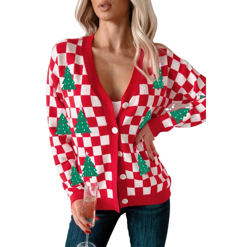 Fall New Single Row Multi-buckle Knitwear For Women European And American Fashion & Trend Christmas Printed Cardigan For Women - Lc2712512 P10320 S...