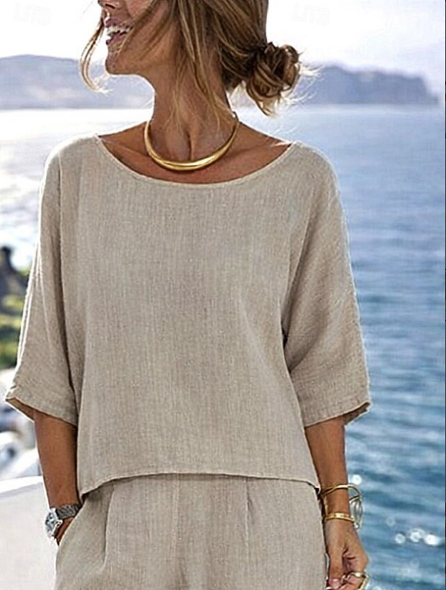Women's resort matching set in white – short sleeve top and wide-leg pants