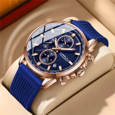 New Men's Silicone Strap Six-pin Steel Business Casual Watch