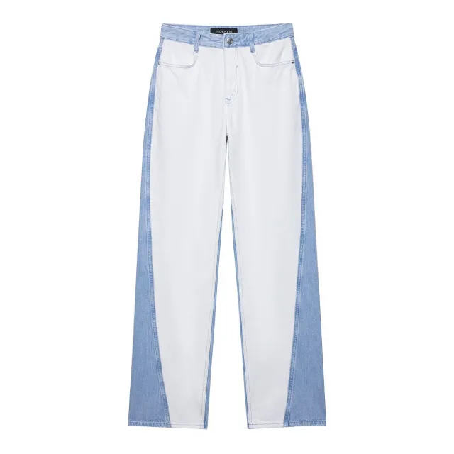 Women's Patchwork Denim Jacket Coat Mid waist Straight Jeans Pants - Shop at LoveMi