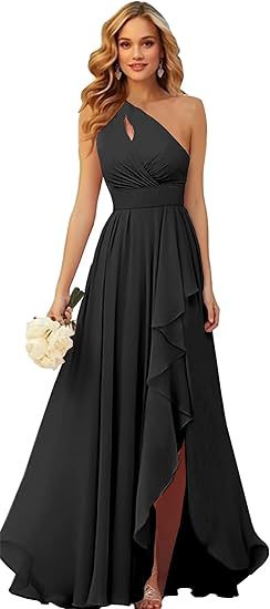 Women's Solid Color Versatile Split Lace up Long Chiffon Dress Black - Shop at LoveMi