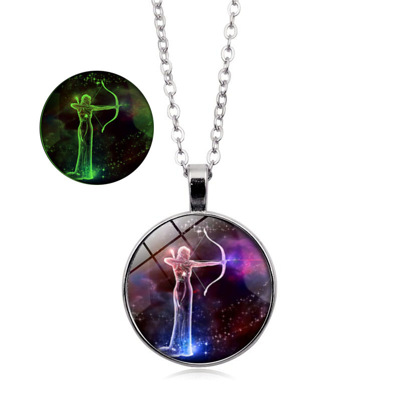 Fluorescent Luminous Ornament Retro Time Gem Cabochon Necklace Twelve Constellation Full Set Q
