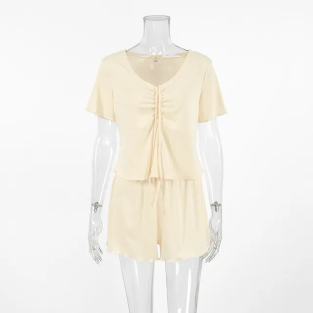 Drawstring Inner Shorts Two piece Set Beige - Shop at LoveMi