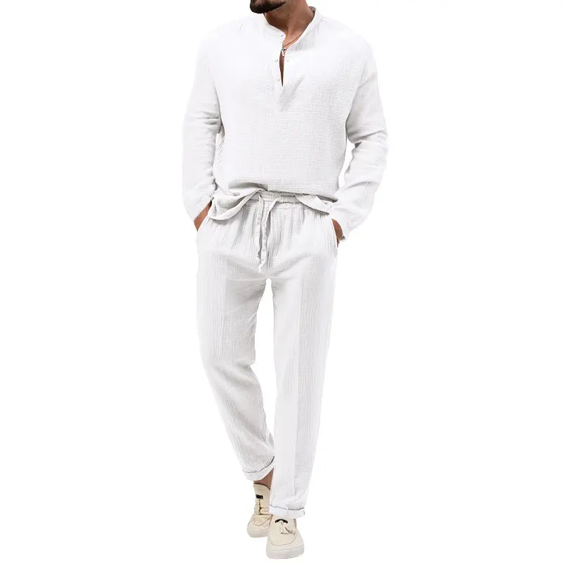 Men's Solid Color Casual Long Sleeve Shirt and Trousers