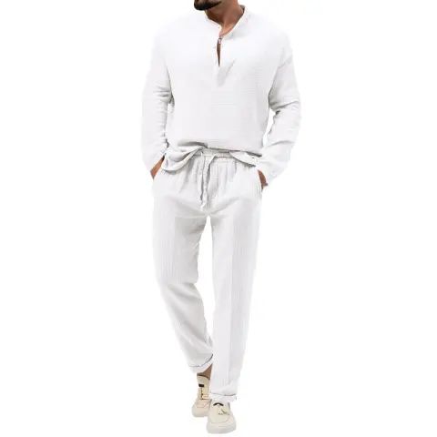 Men's Solid Color Casual Long Sleeve Shirt and Trousers
