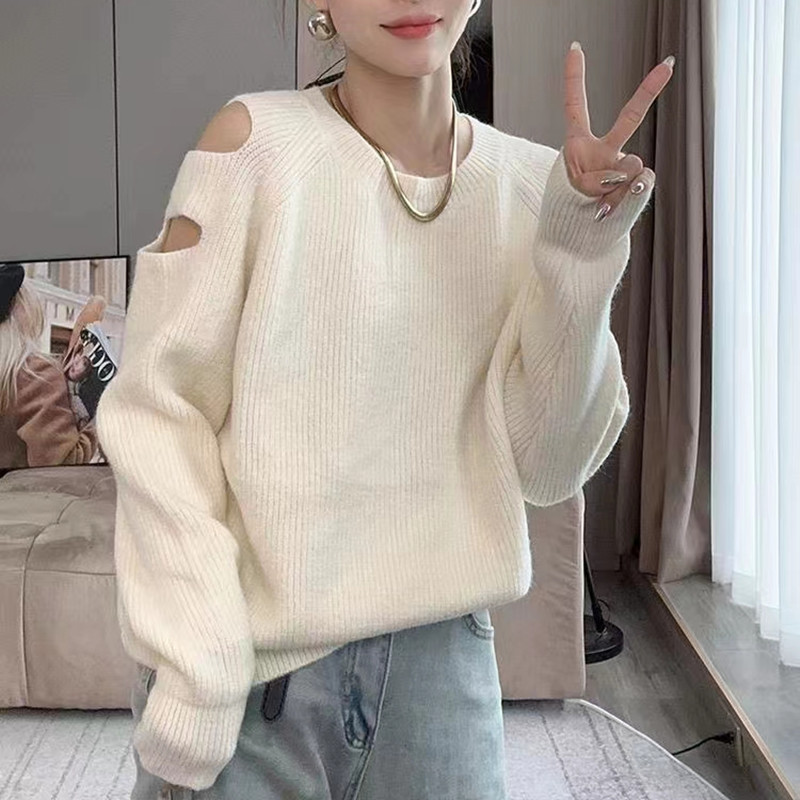 Schulterfreier Strickpullover – Farbvariante Grün