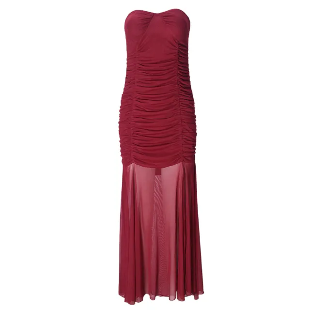 Summer Backless Milk Silk Sleeve Sleeveless Mesh Dress Women Red - Shop at LoveMi