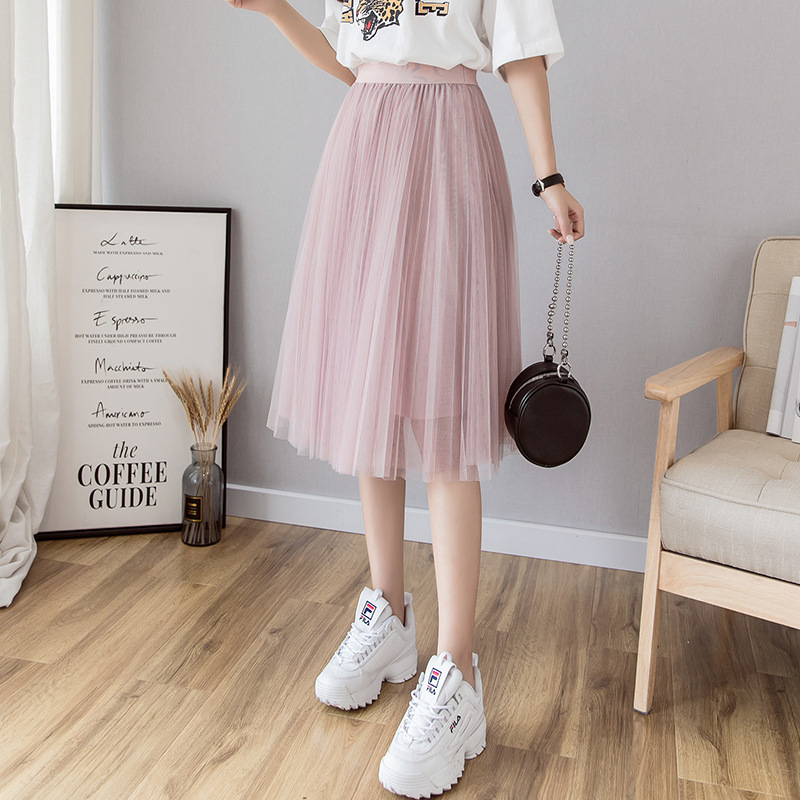 Solid Color High Waist Mesh Skirt Women's Summer