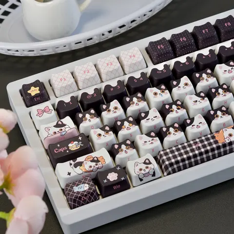 Cute Cow-cat Head Black Kawaii 5-sided Sublimated PBT Keycaps