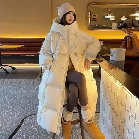 Padded Down Jacket Female Long Below the Knee