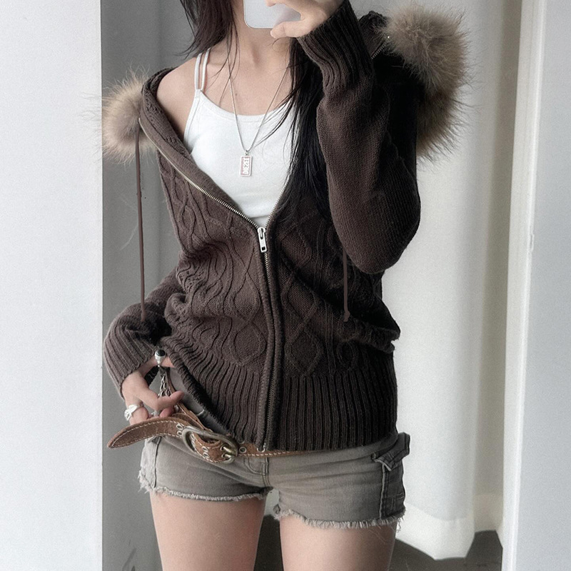 Title 4, Retro Twist Zipper Cardigan Sweater Slim Fit