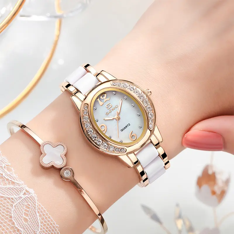 New Womens Watch Stylish Oval Diamond Encrusted