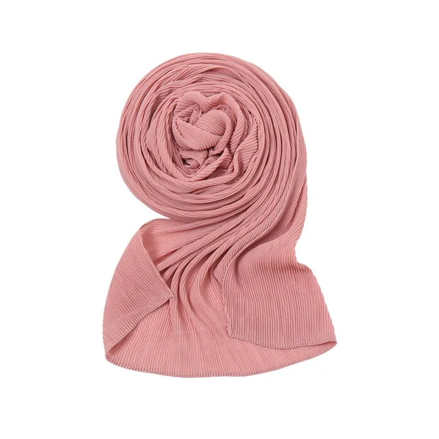 Pure Color Pearl Chiffon Pleated Scarf Women's Sunscreen Shawl Pink - Shop at LoveMi