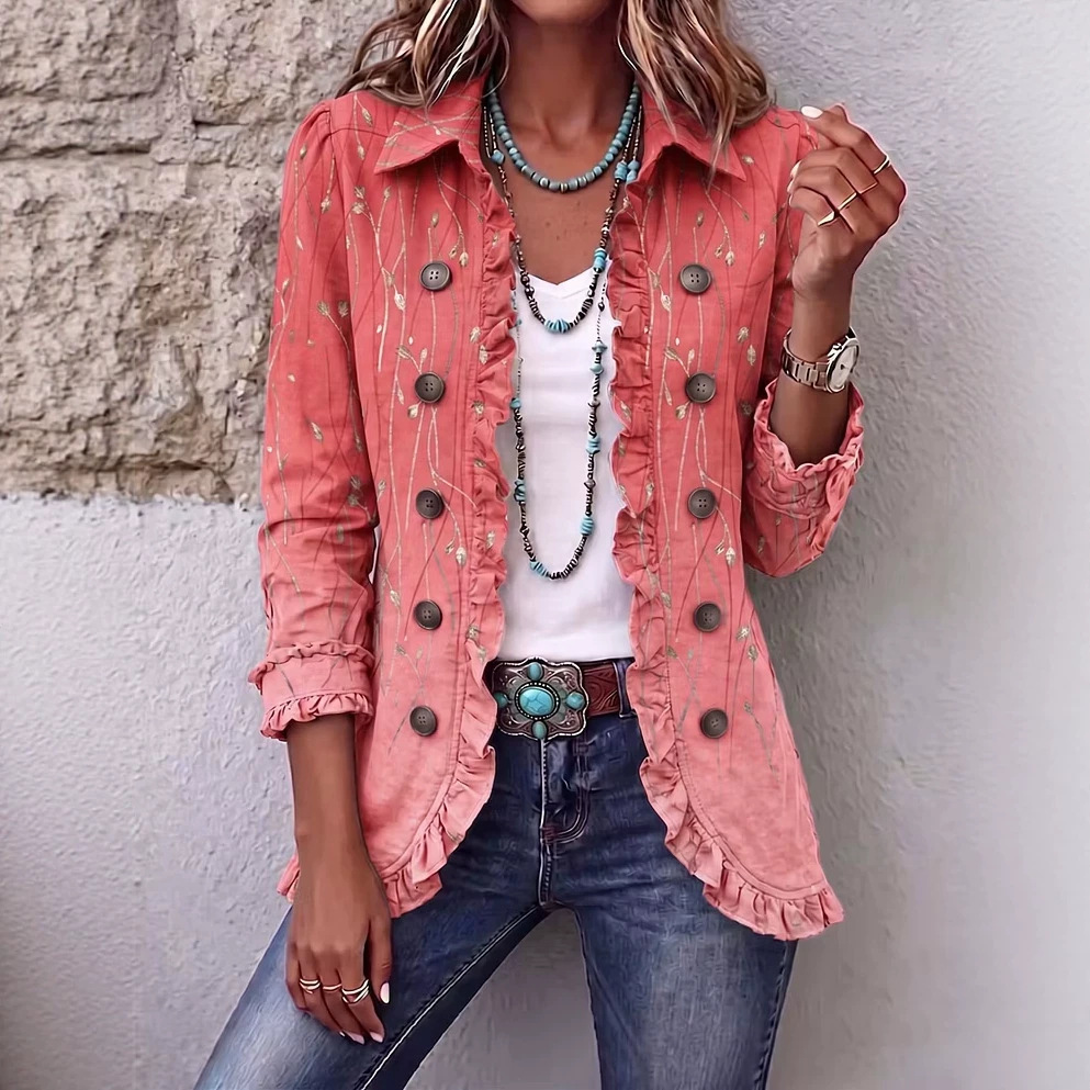 Notch-lapel Double-breasted Jacket With A Ruffled Hem