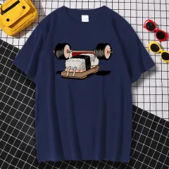 Sport Sushi Funny Anime Print New Short Sleeved - Navy Blue - View 1