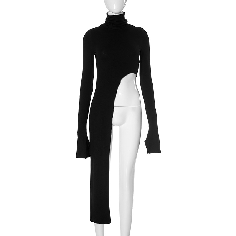 Autumn New Solid Color Asymmetric Turtleneck Long Sleeve