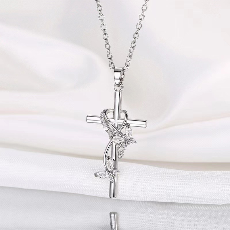 Exquisite Elegant Butterfly Cross Pendant Necklace