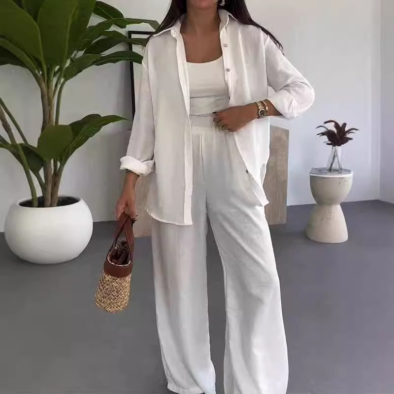 Fashion Solid Color Loose Top Casual Wide Leg Pants Two-piece Set - Image 3