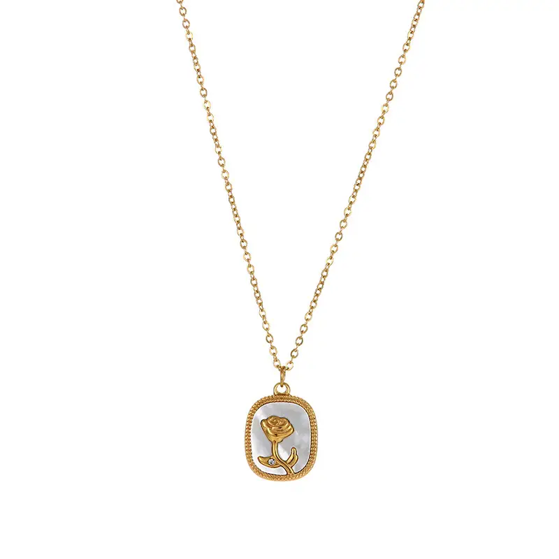 Titanium Steel Rose Necklace Pendant White Shell All-match Clavicle Chain