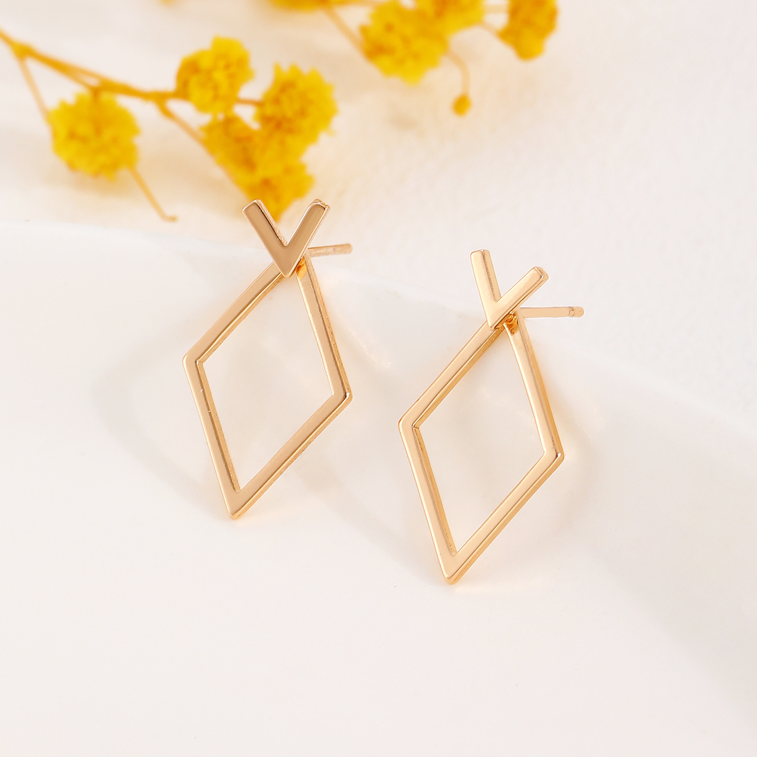 Geometric Diamond Double-layer Combination Earrings Simple Temperamental All-match