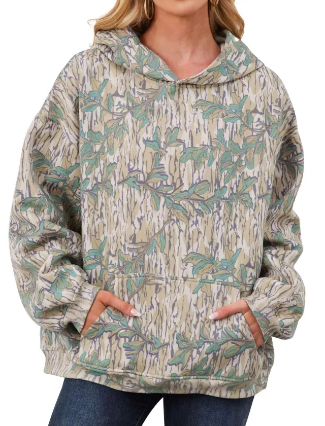 Women's Fashionable Printed Camouflage Maple Leaf Hoodie Top L2591159 Xl - Shop at LoveMi