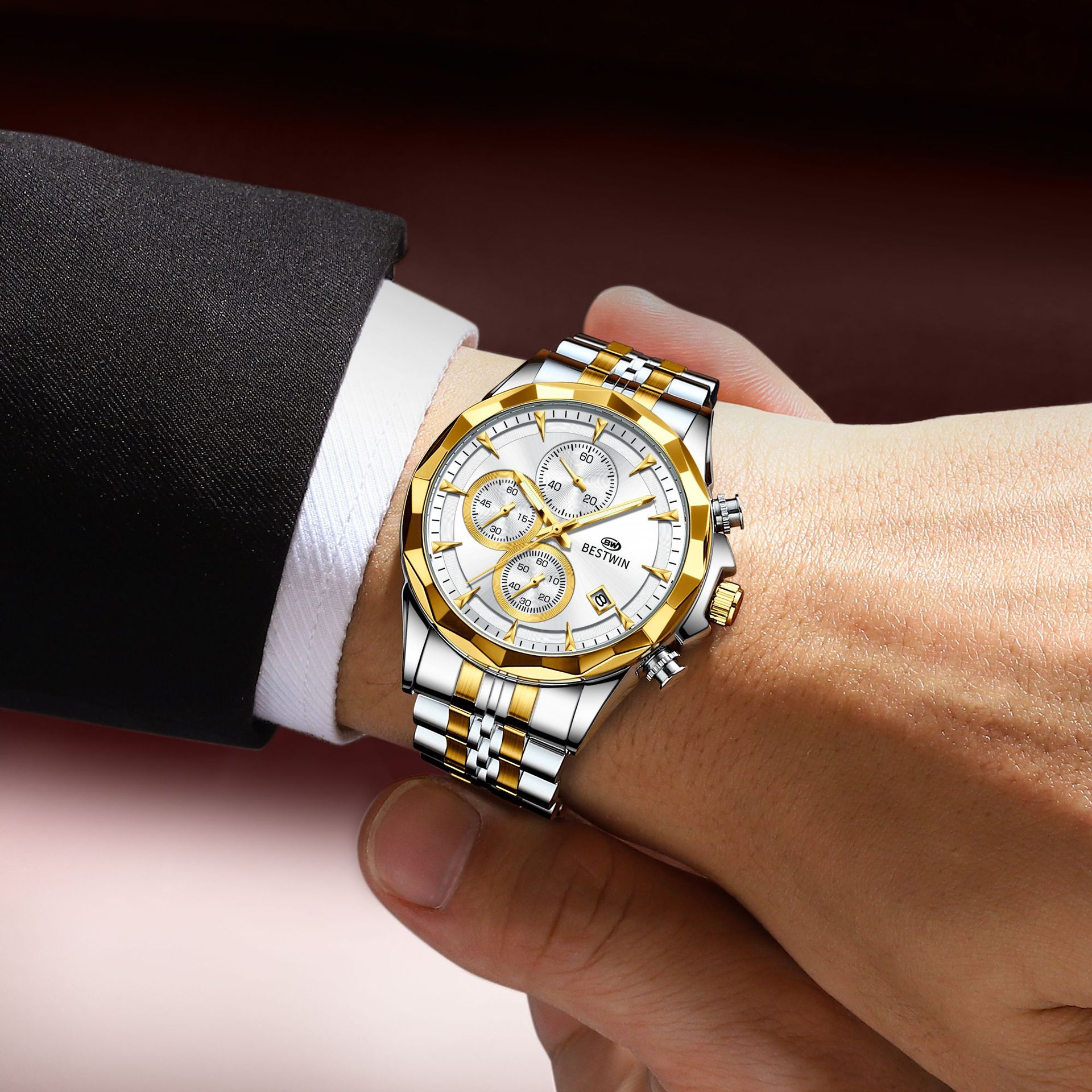 Bestwin BW1734 Luminous thin steel quartz watch for men