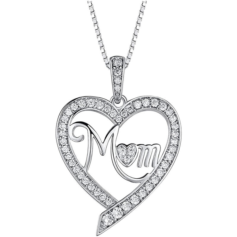 Necklace Mothers Day Heart Pendant Crystal Rhinestone “Mom” Jewelry Gift