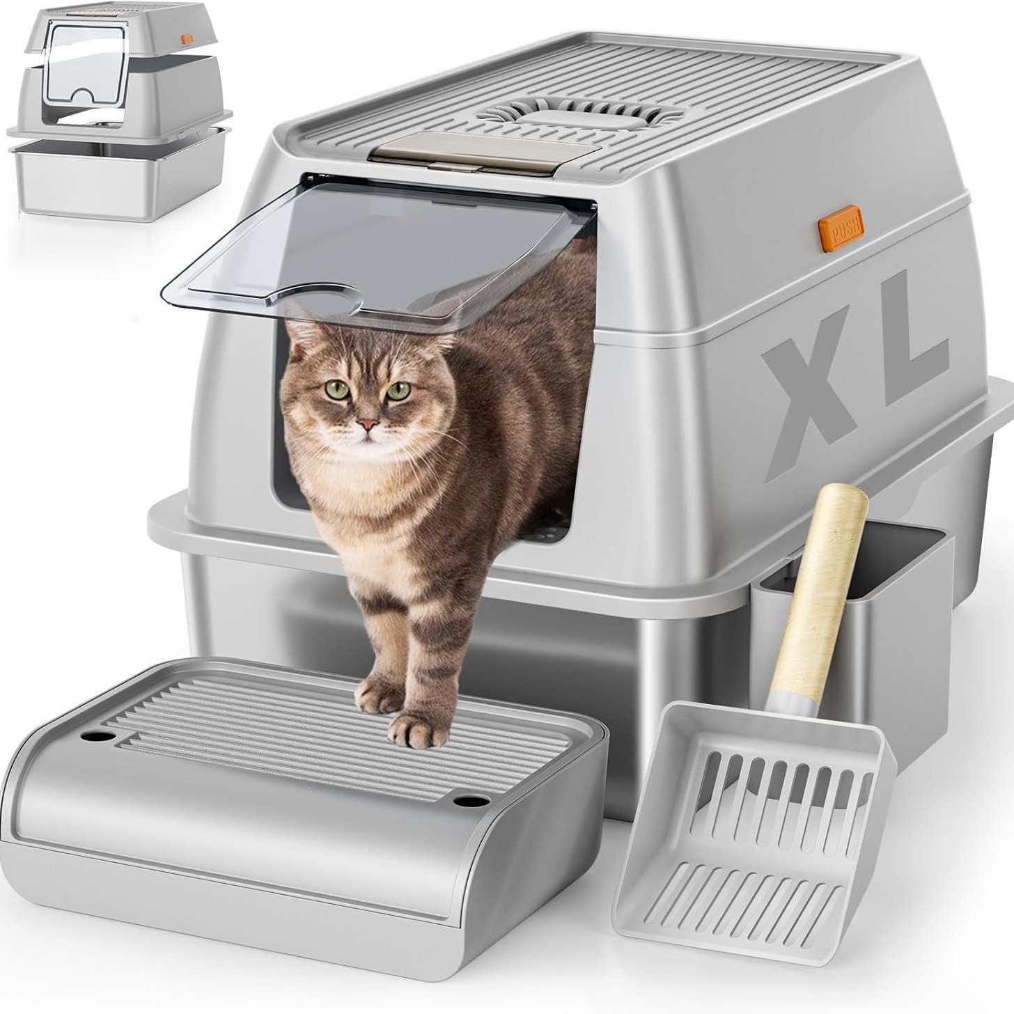 Removable-smell Stainless Steel Cat Litter Box - Removable-smell Stainless Steel Cat Litter Box Light Gray Fully Enclosed