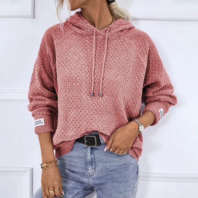 Women's Fashion Casual Hooded Drawstring Sweater Rose - Shop at LoveMi