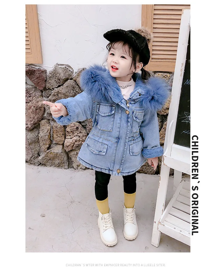 Title 22, Girls denim plus velvet jacket autumn and wint...