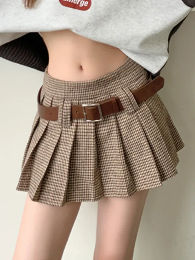 Retro College Houndstooth Pleated Skirt A Line High Waist Houndstooth Skirt - Shop at LoveMi