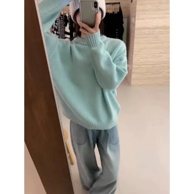 Loose And Lazy Style Thickened Sweater Top For Women Mint - Shop at LoveMi